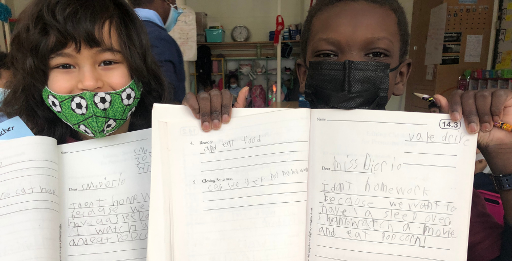 Syracuse Academy of Science and Citizenship elementary school students in 2A practice their persuasive writing skills by writing compelling letters to various people while keeping certain goals in mind.